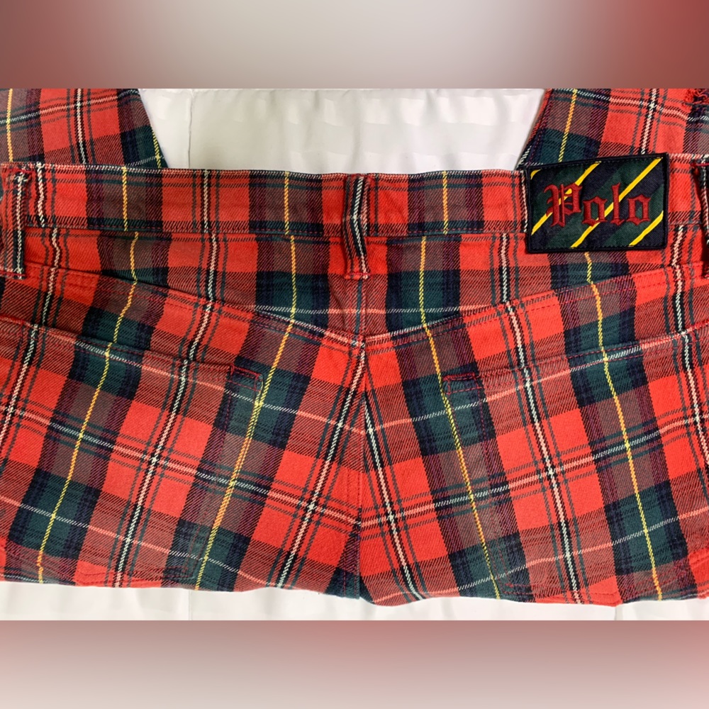 Polo Ralph Lauren Red Plaid Pants Distressed Tartan Eldridge Skinny Jeans Rugby